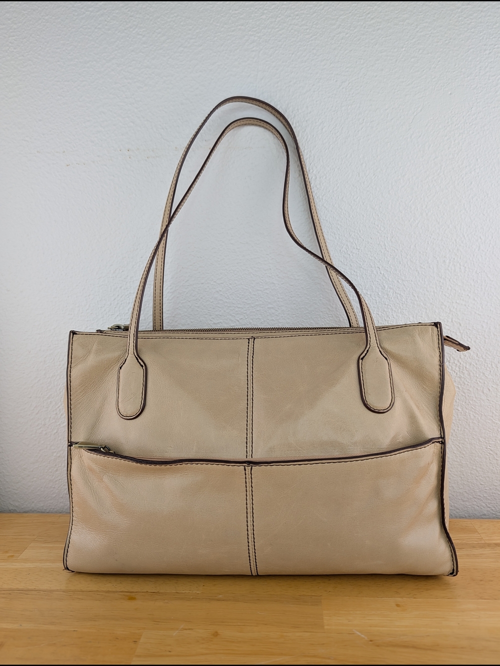 Hobo Friar Beige Soft Glazed Leather Tote Shoulder Handbag